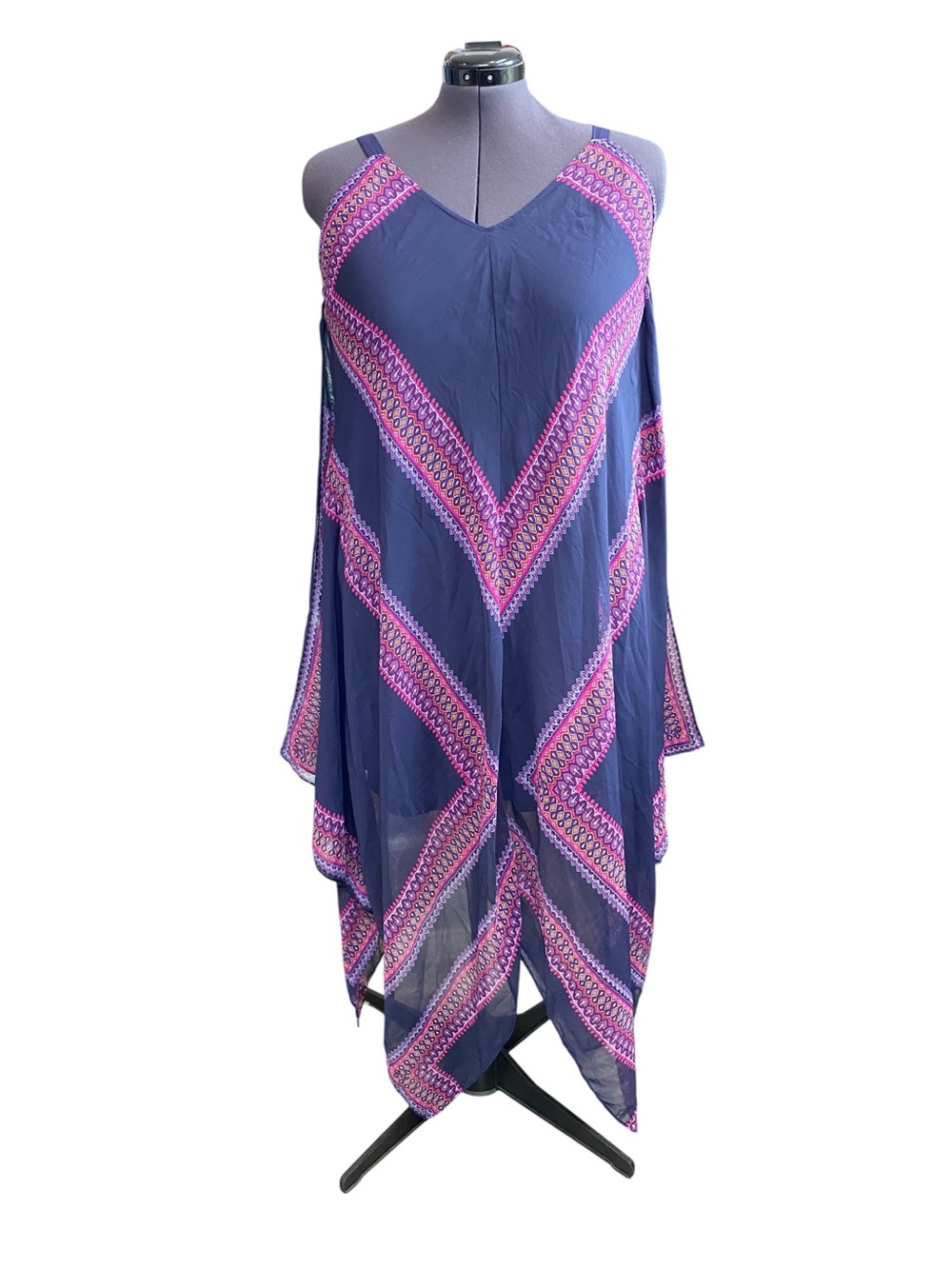 NEW DIRECTIONS Women's size Large Navy Blue Purple Flowy lightweight Maxi Dress